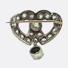 Victorian Old Cut Diamond Double Heart Drop Brooch