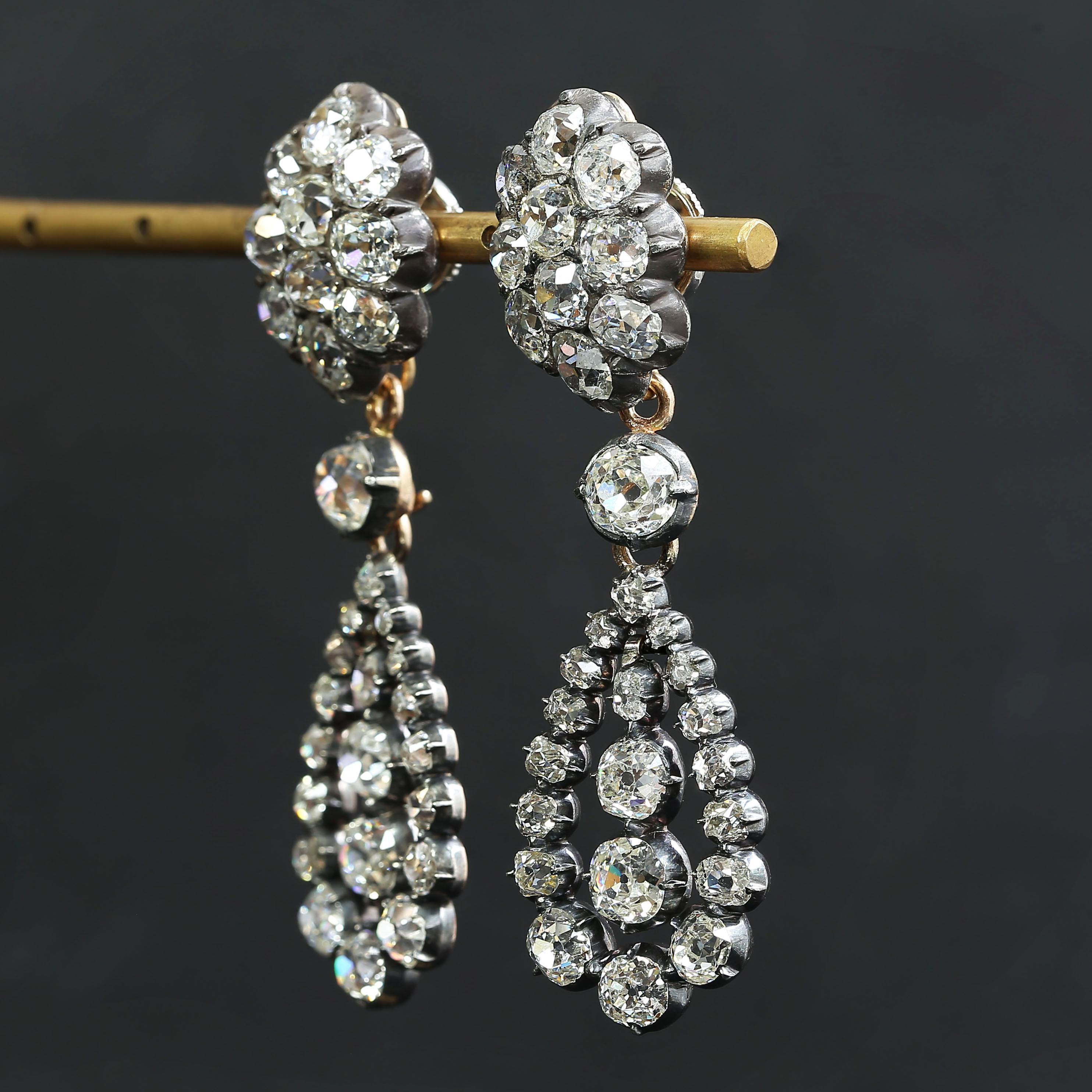Victorian Old Cut Diamond Drop Earrings For Sale 5