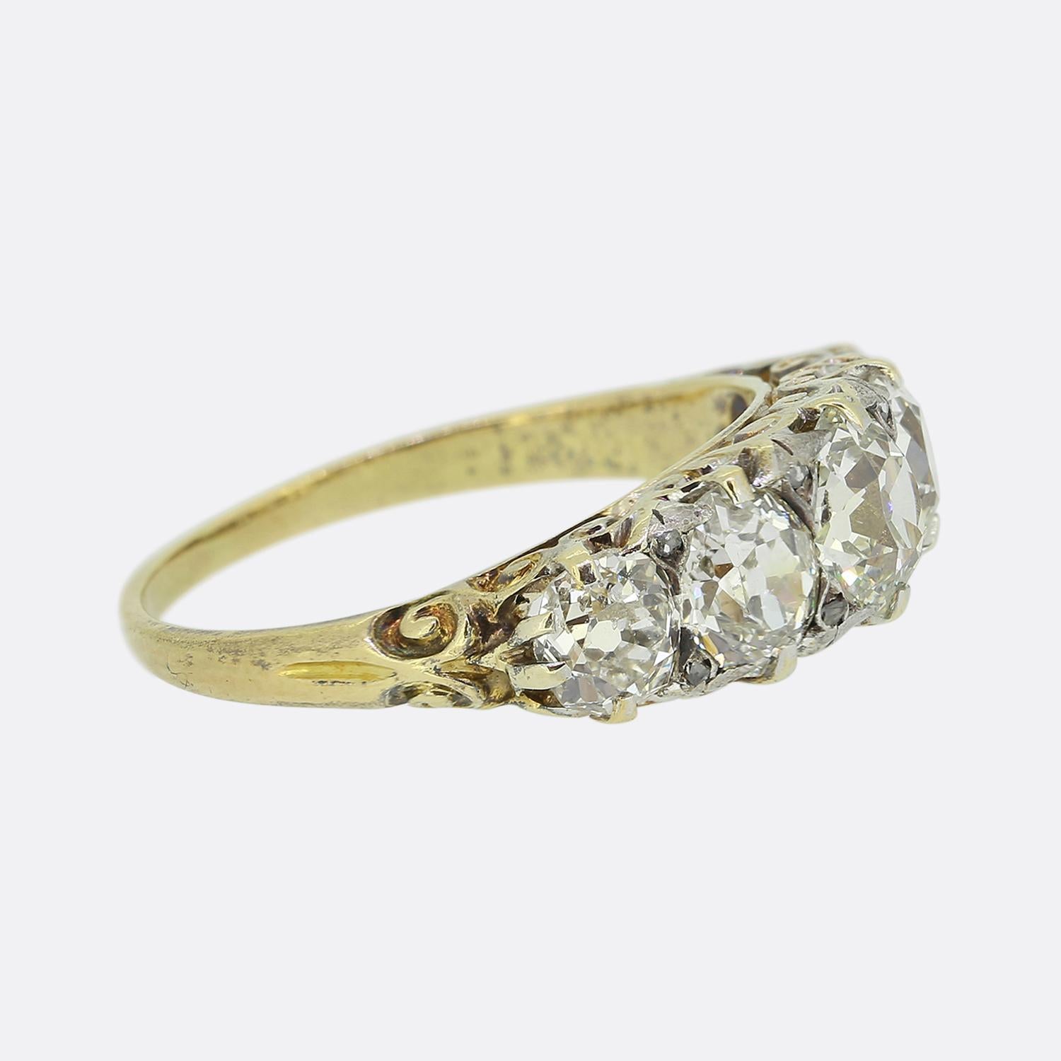 Old Mine Cut Victorian Old Cut Diamond Five Stone Ring For Sale
