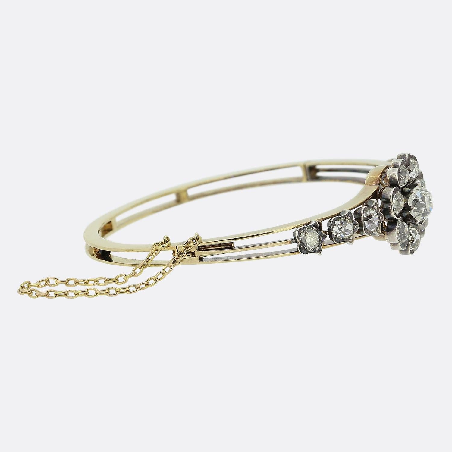 Old Mine Cut Victorian Old Cut Diamond Floral Bangle For Sale