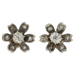 Antique Victorian Old Cut Diamond Flower Earrings