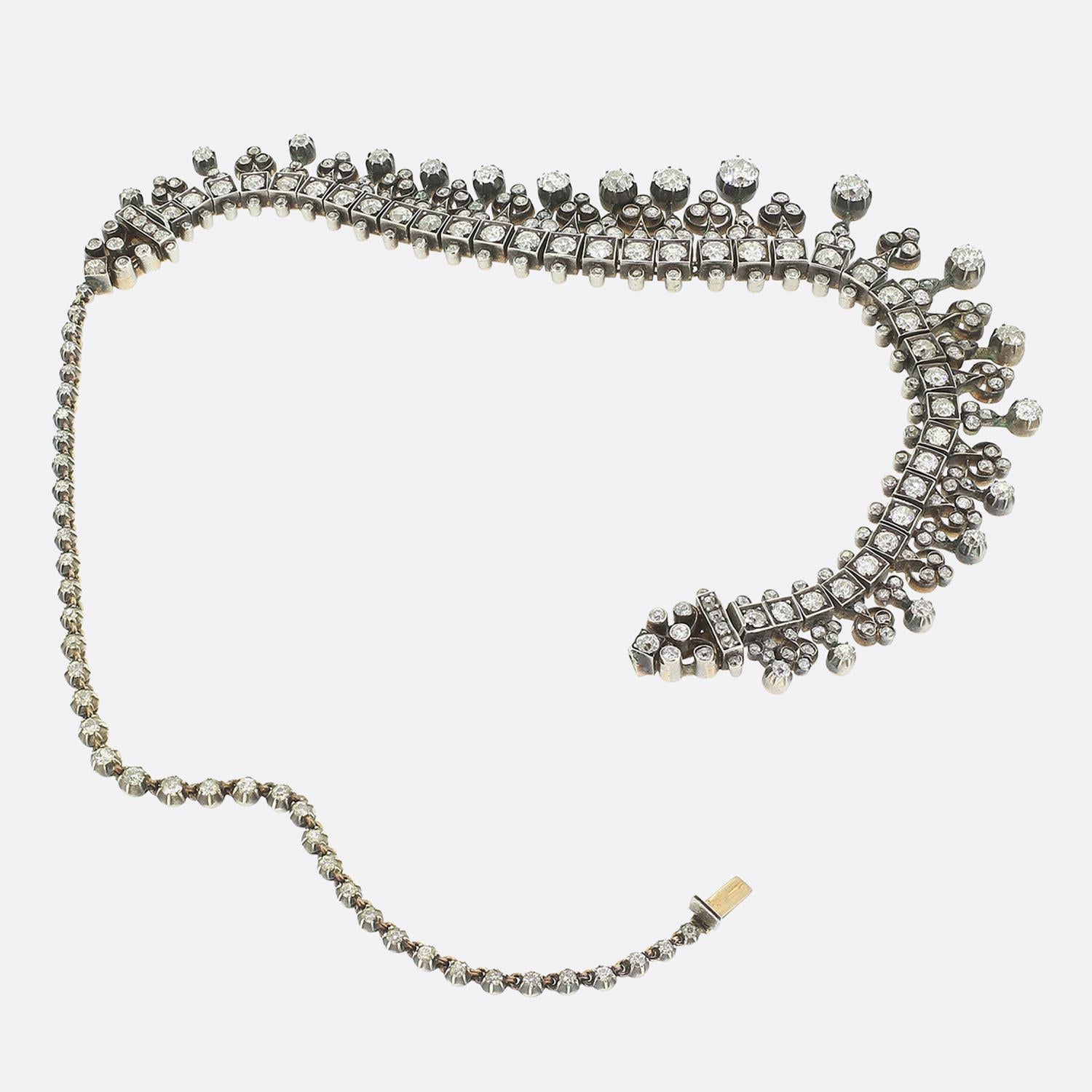 Taille vieille mine Collier victorien à franges de diamants taillés à l'ancienne en vente