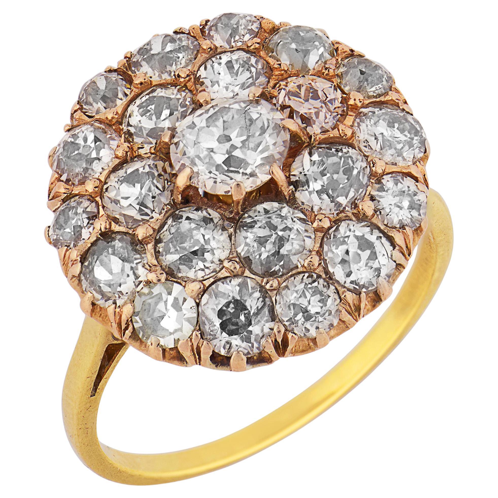 Viktorianischer Altschliff-Diamant-Cluster-Ring aus Gold