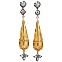 Victorian Old Cut Diamond Gold Dangle Earrings
