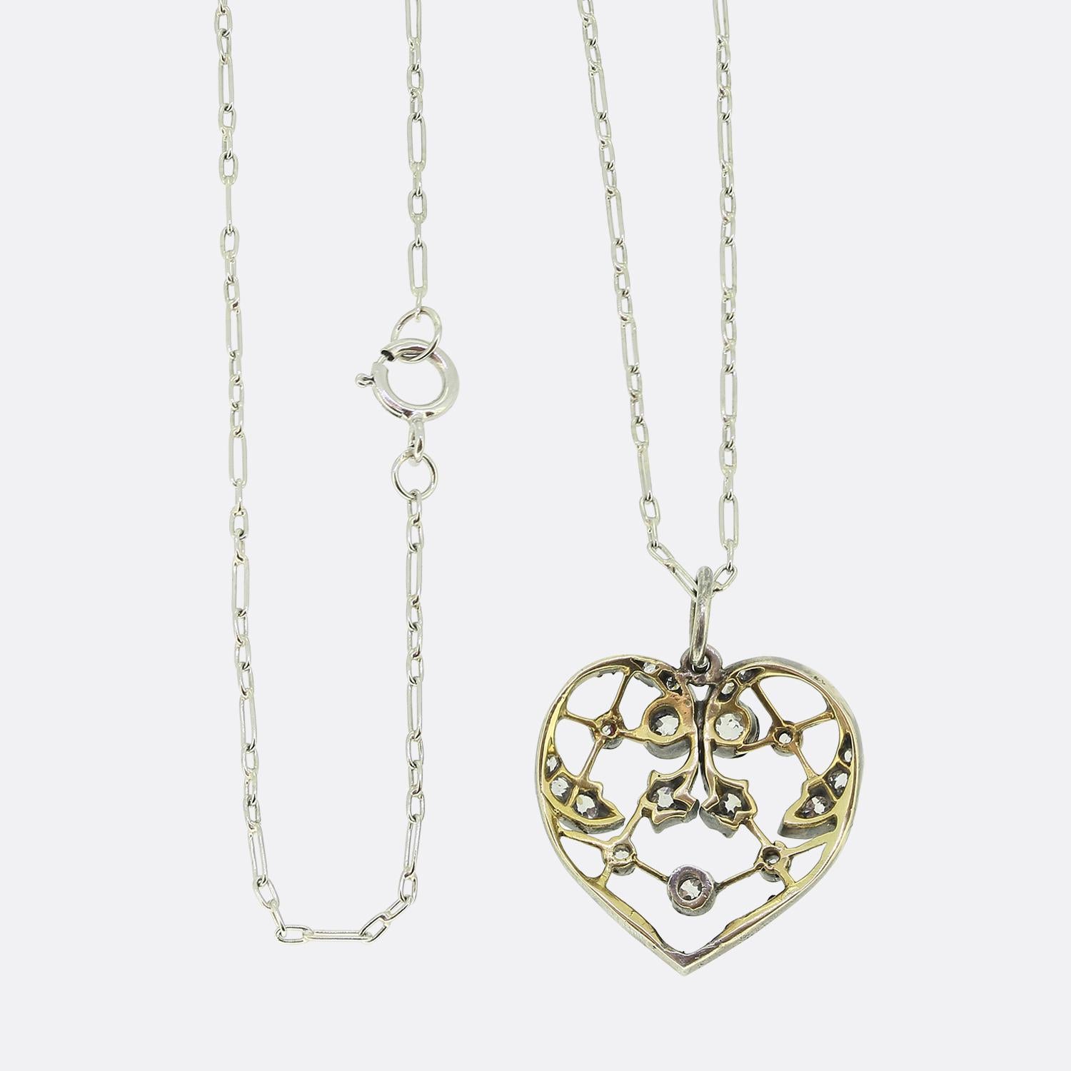 Old Mine Cut Victorian Old Cut Diamond Heart Pendant Necklace For Sale