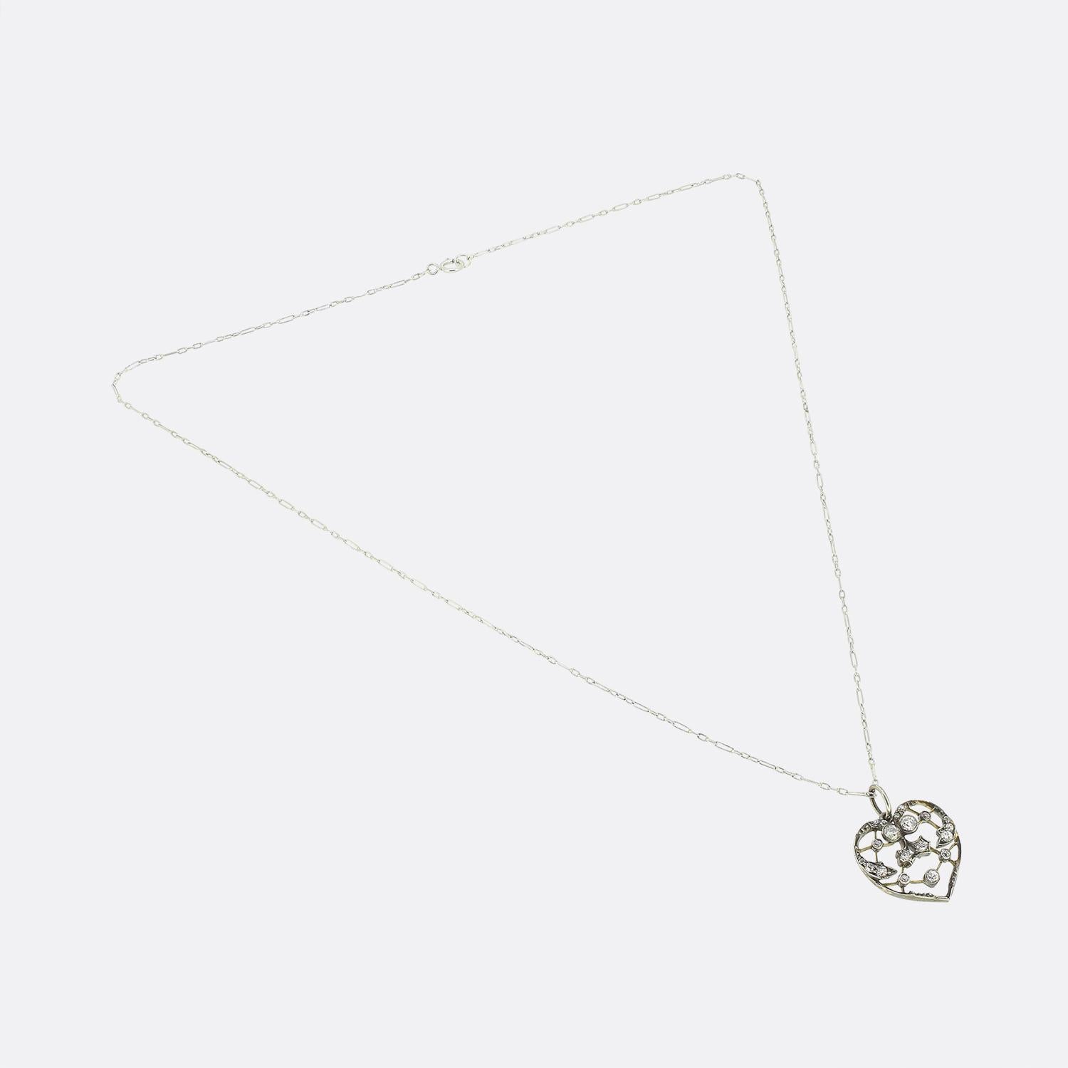 Victorian Old Cut Diamond Heart Pendant Necklace In Good Condition For Sale In London, GB