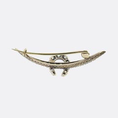 Victorian Old Cut Diamond Horseshoe Crescent Brooch