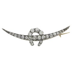 Victorian Old Cut Diamond Horseshoe Crescent Brooch