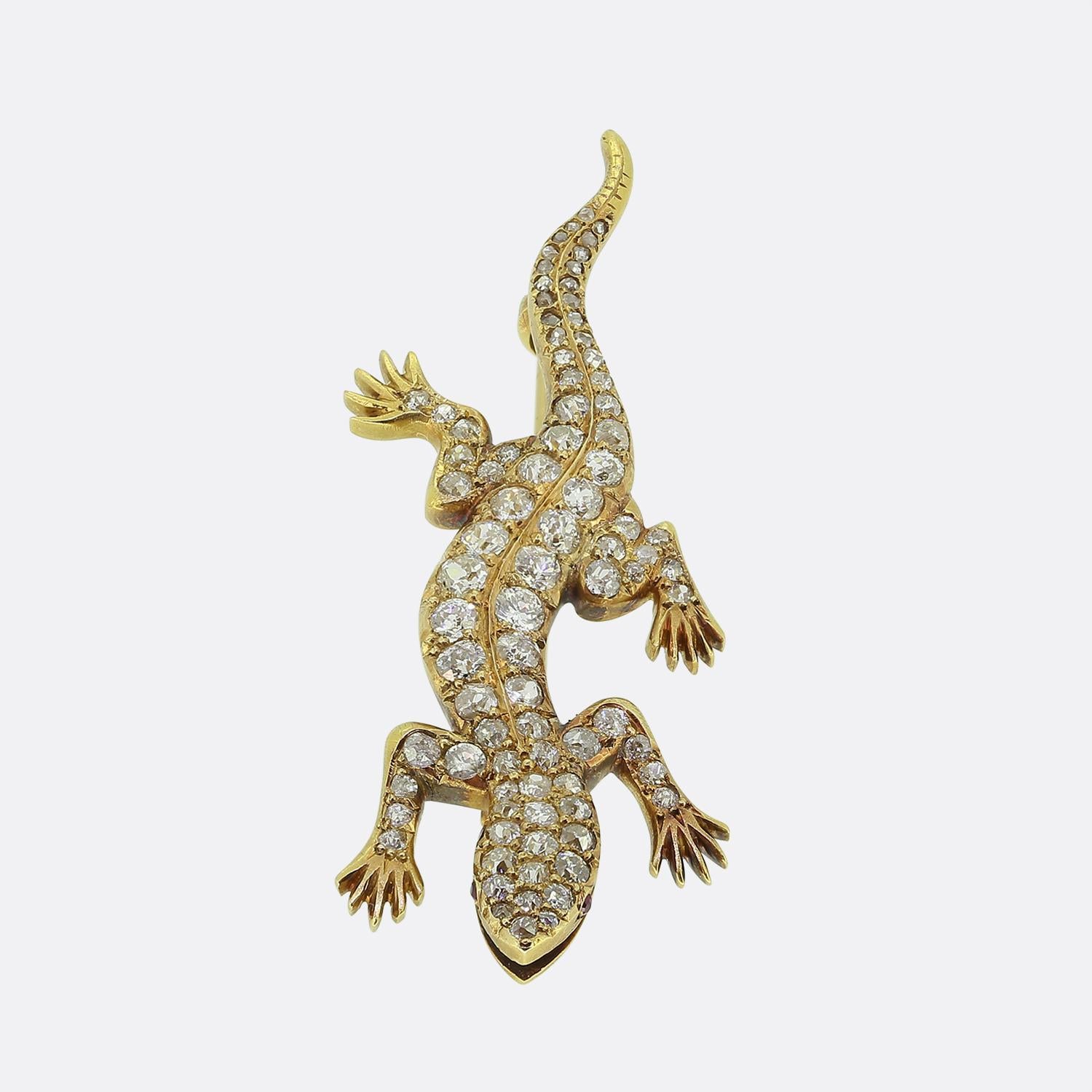 Victorian Old Cut Diamond Lizard Brooch For Sale at 1stDibs
