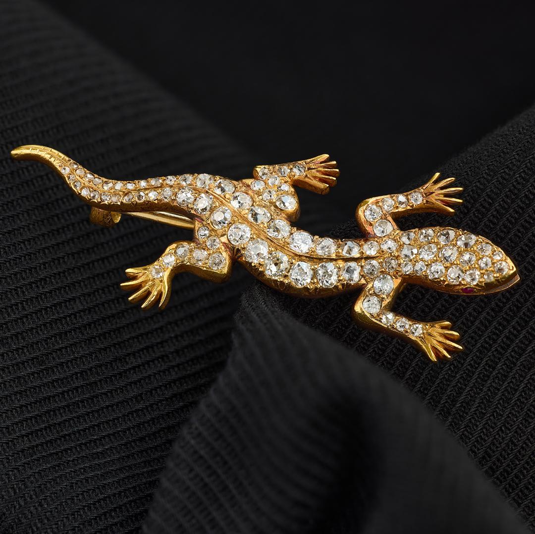Victorian Old Cut Diamond Lizard Brooch For Sale at 1stDibs