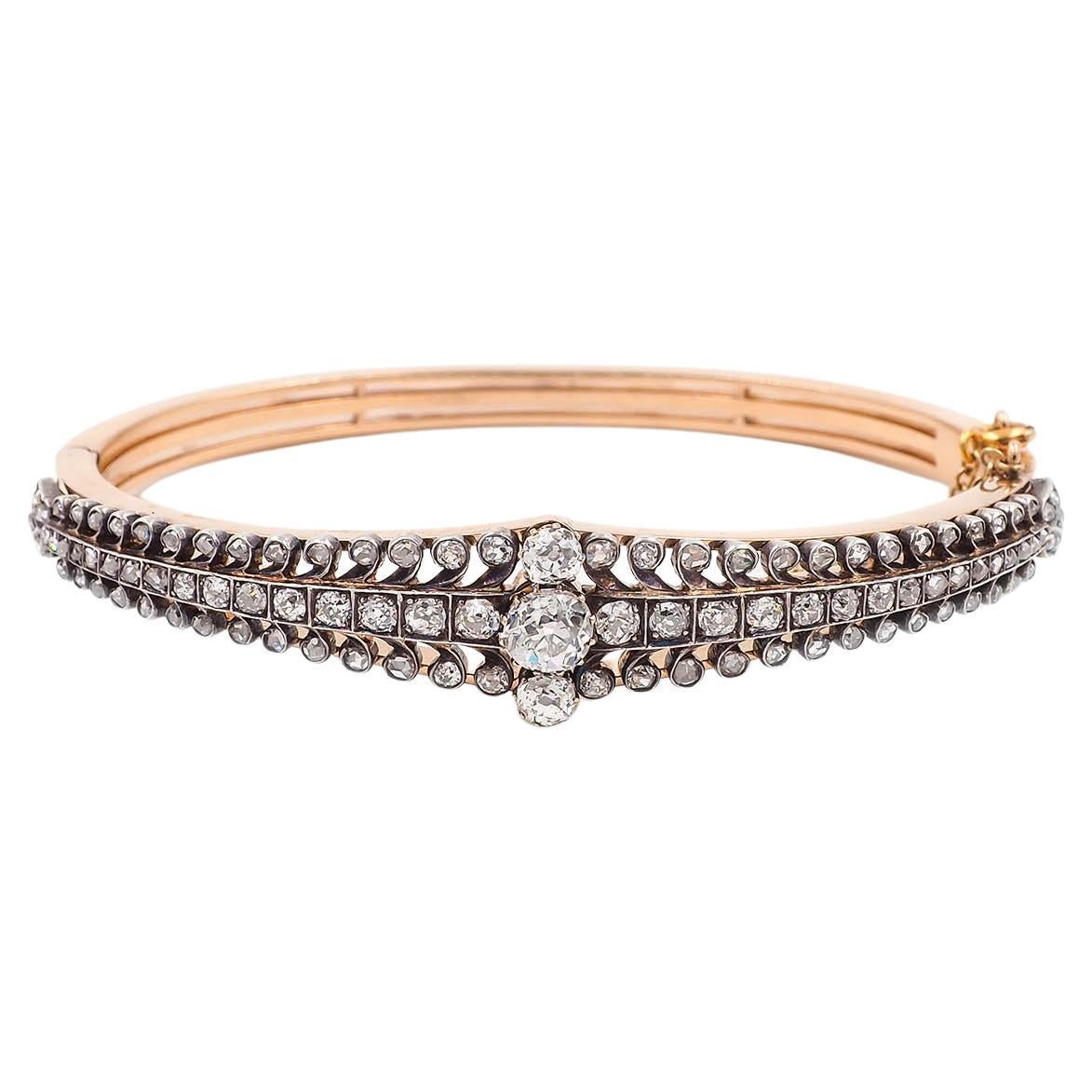 Bracelet victorien en métal mélangé avec diamant taille ancienne