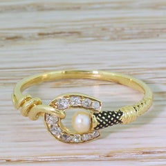 Victorian Old Cut Diamond and Pearl Equine Ring