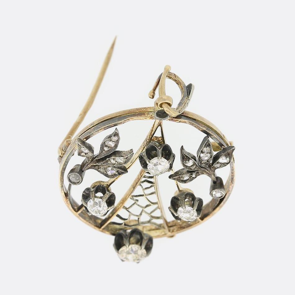 Taille vieille Europe Pendentif/broche victorien en diamant taillé à l'ancienne en vente