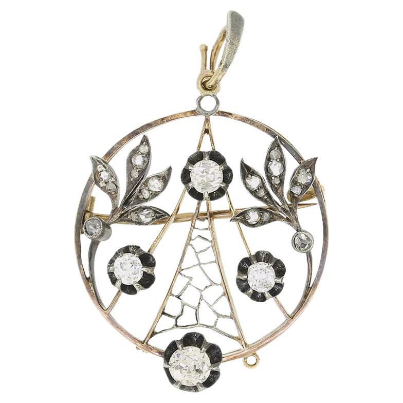 Colgante/broche victoriano de diamantes talla antigua