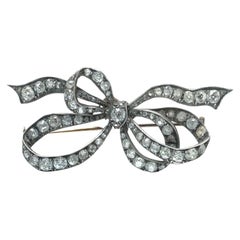 Victorian Old Cut Diamond Ribbon Bow Brooch, 4.00 ct, Silver Upon 9KT Gold