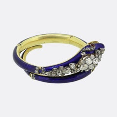 Victorian Old Cut Diamond Ruby and Enamel Snake Bangle Set