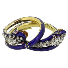 Victorian Old Cut Diamond Ruby and Enamel Snake Bangle Set