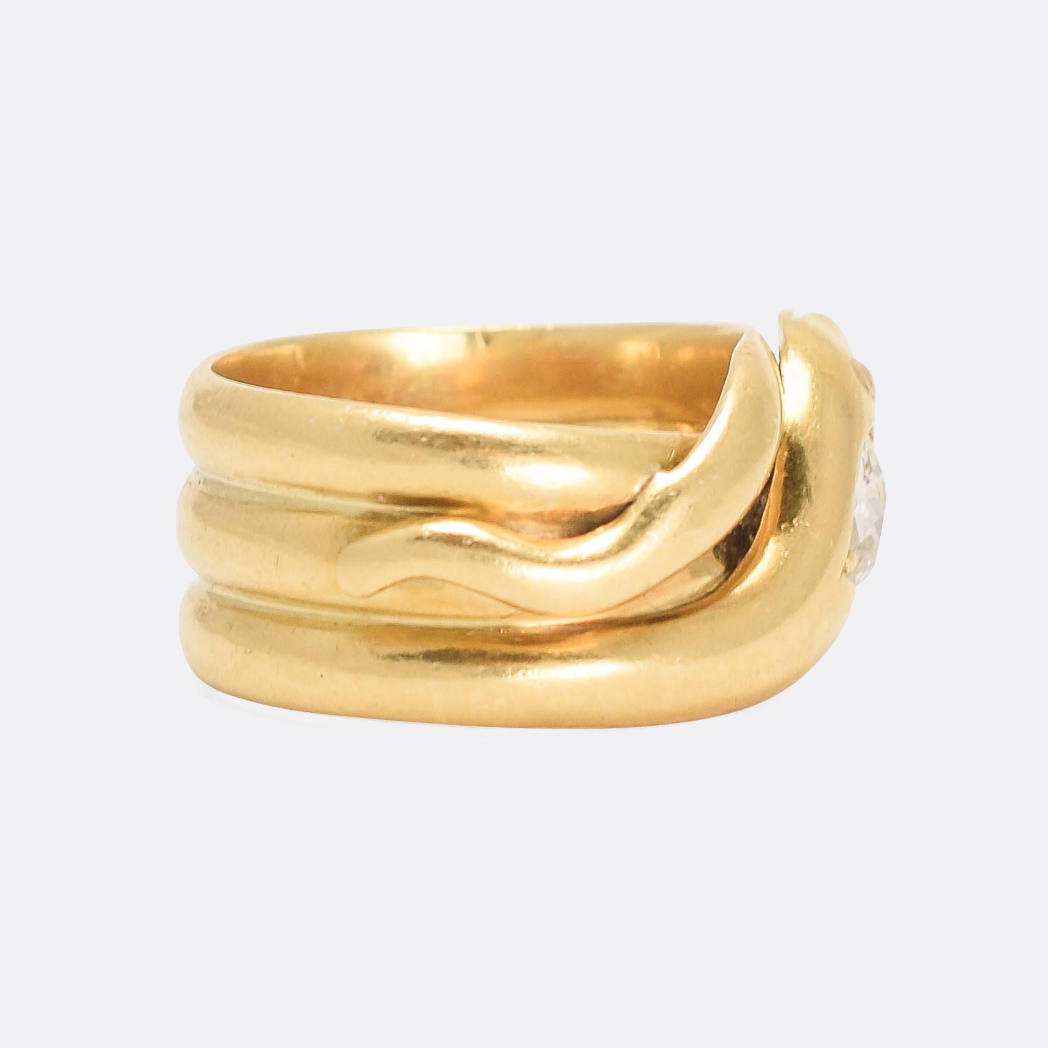 Women's or Men's Victorian Old Cut Diamond Serpent Ring