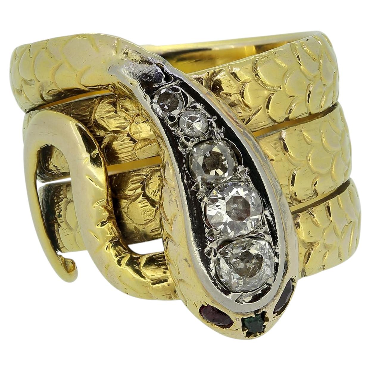 Viktorianischer Altschliff-Diamant-Schlangenring