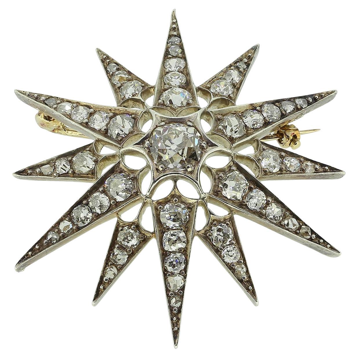 Victorian Old Cut Diamond Star Brooch