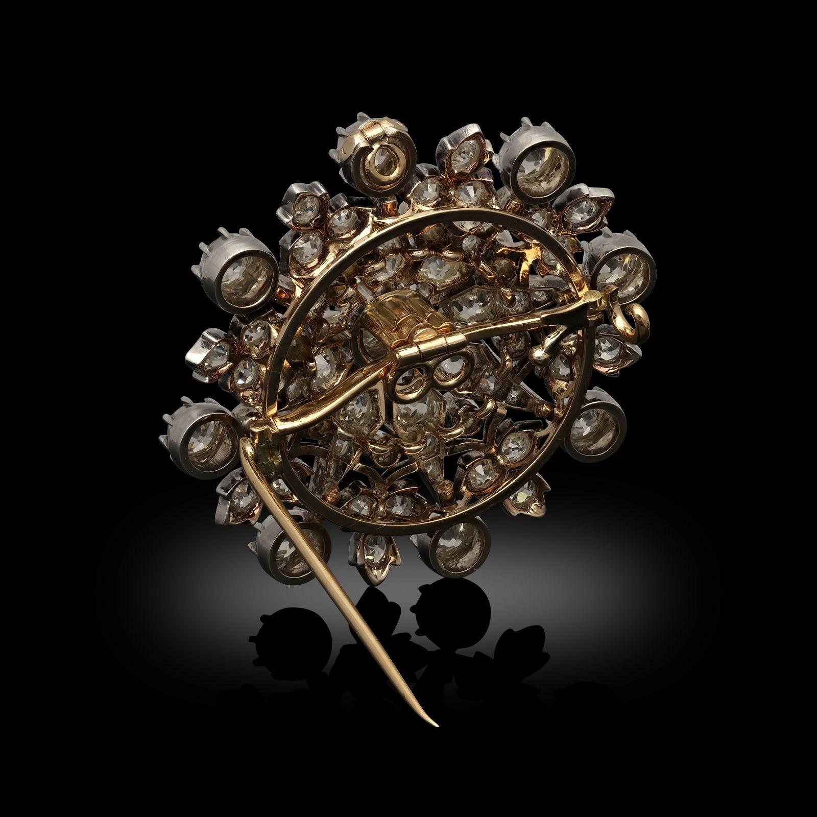 Antique Cushion Cut Victorian Old Cut Diamond 'Starburst' Pendant/Brooch Circa 1880 For Sale