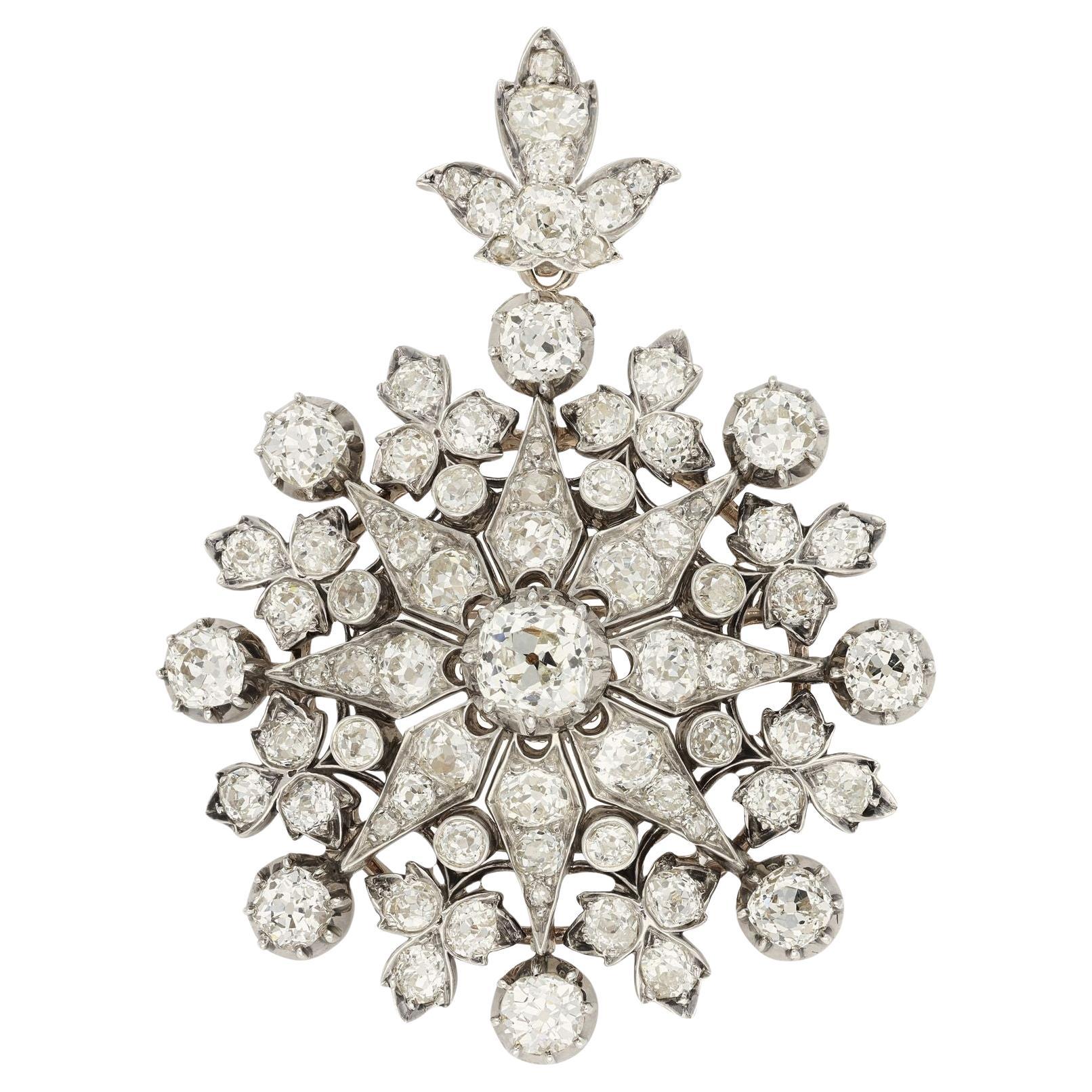 Victorian Old Cut Diamond 'Starburst' Pendant/Brooch Circa 1880 For Sale