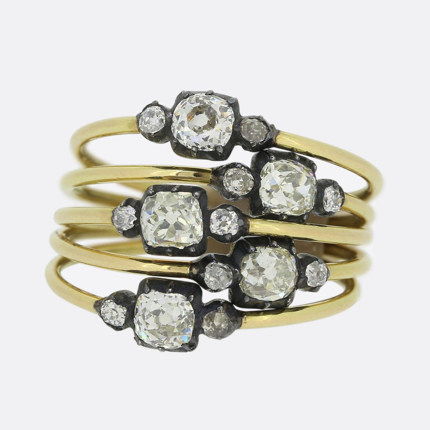 Viktorianischer Altschliff-Diamant-Dreisteinring Damen im Angebot