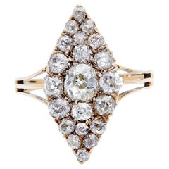 Victorian Old Cut Diamond Yellow Gold Navette Ring