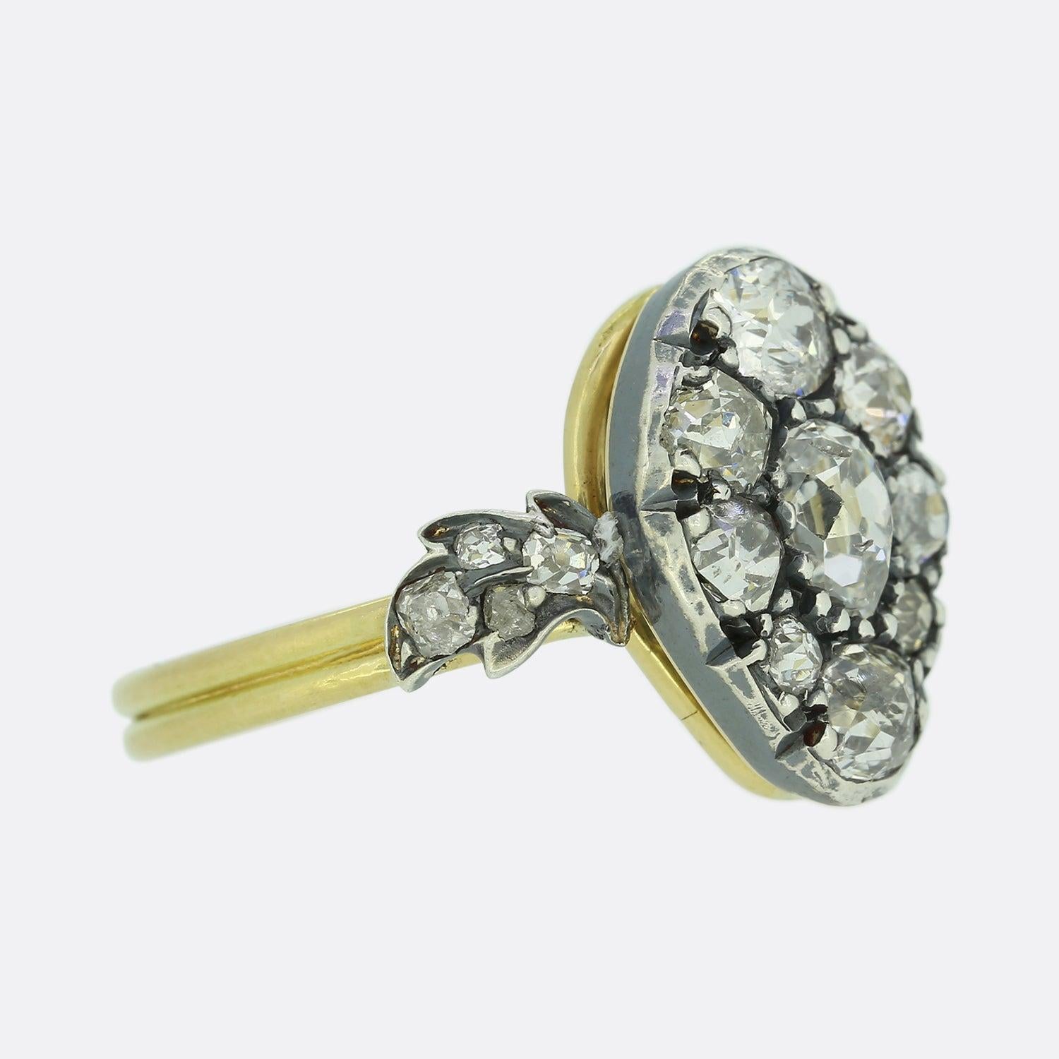 Pear Cut Victorian Old Cut Pear Shaped Diamond Cluster Ring For Sale
