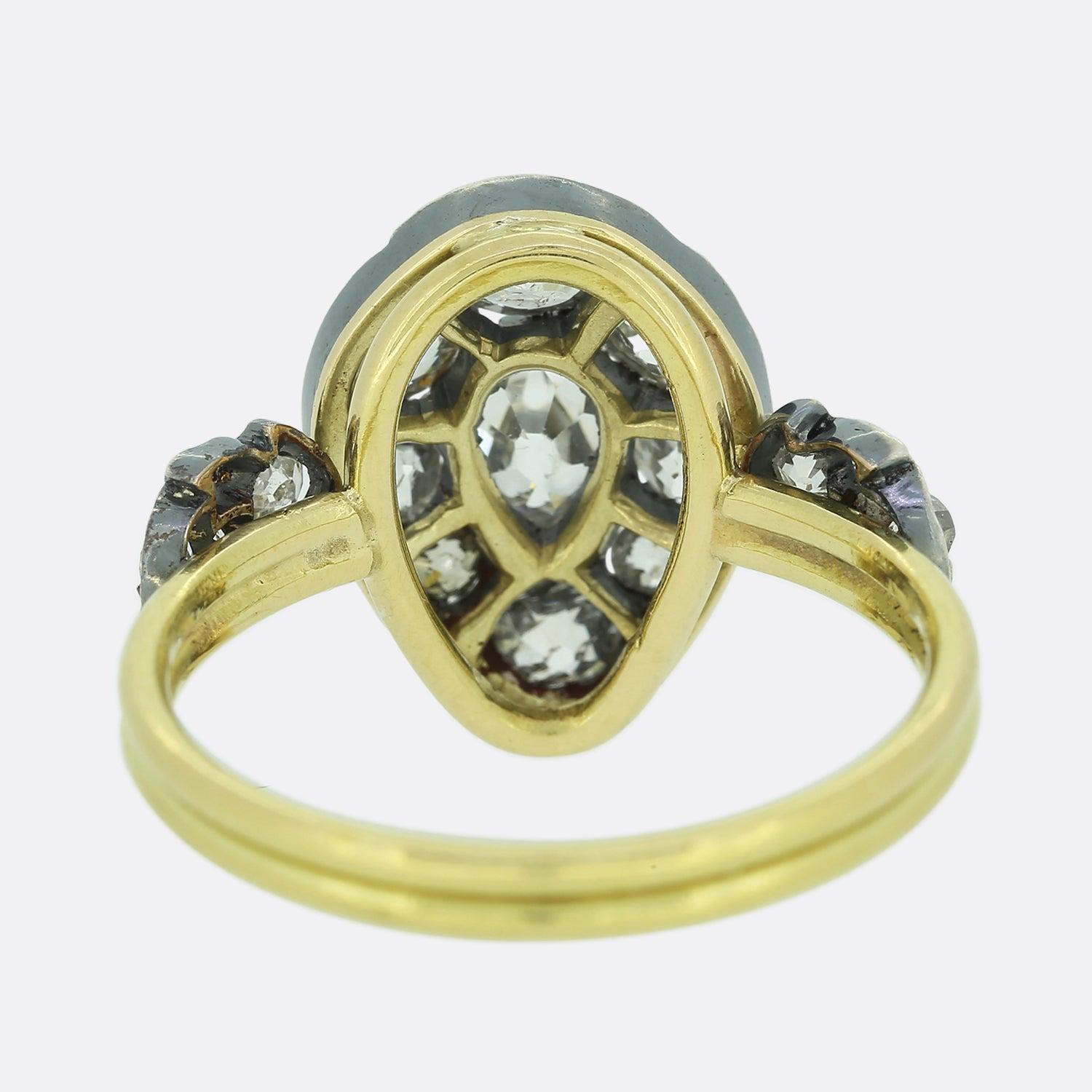 Victorian Old Cut Pear Shaped Diamond Cluster Ring In Good Condition For Sale In London, GB