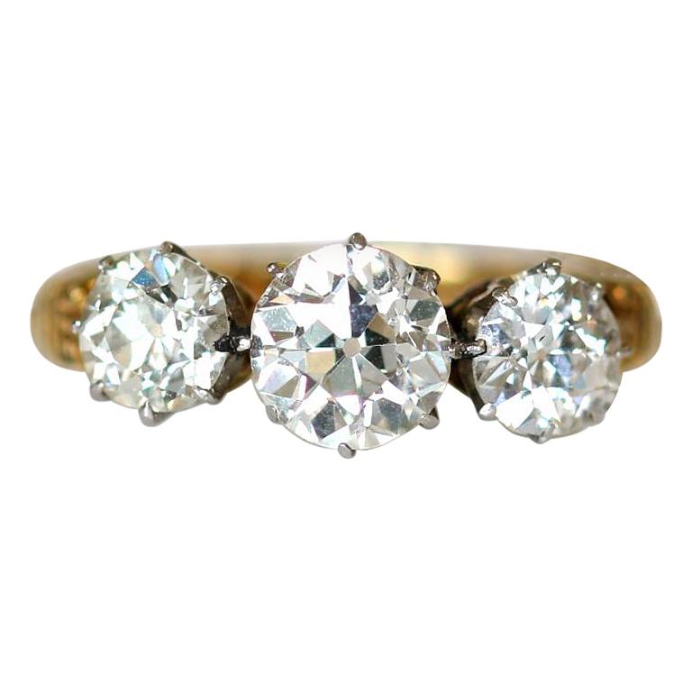 Victorian Old Cut Three-Stone Diamond Engagement Ring