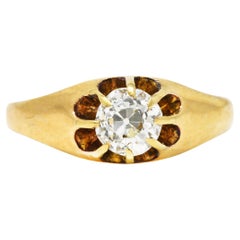 Victorian Old European Cut 0.78 Carat Diamond 14 Karat Yellow Gold Belcher Ring