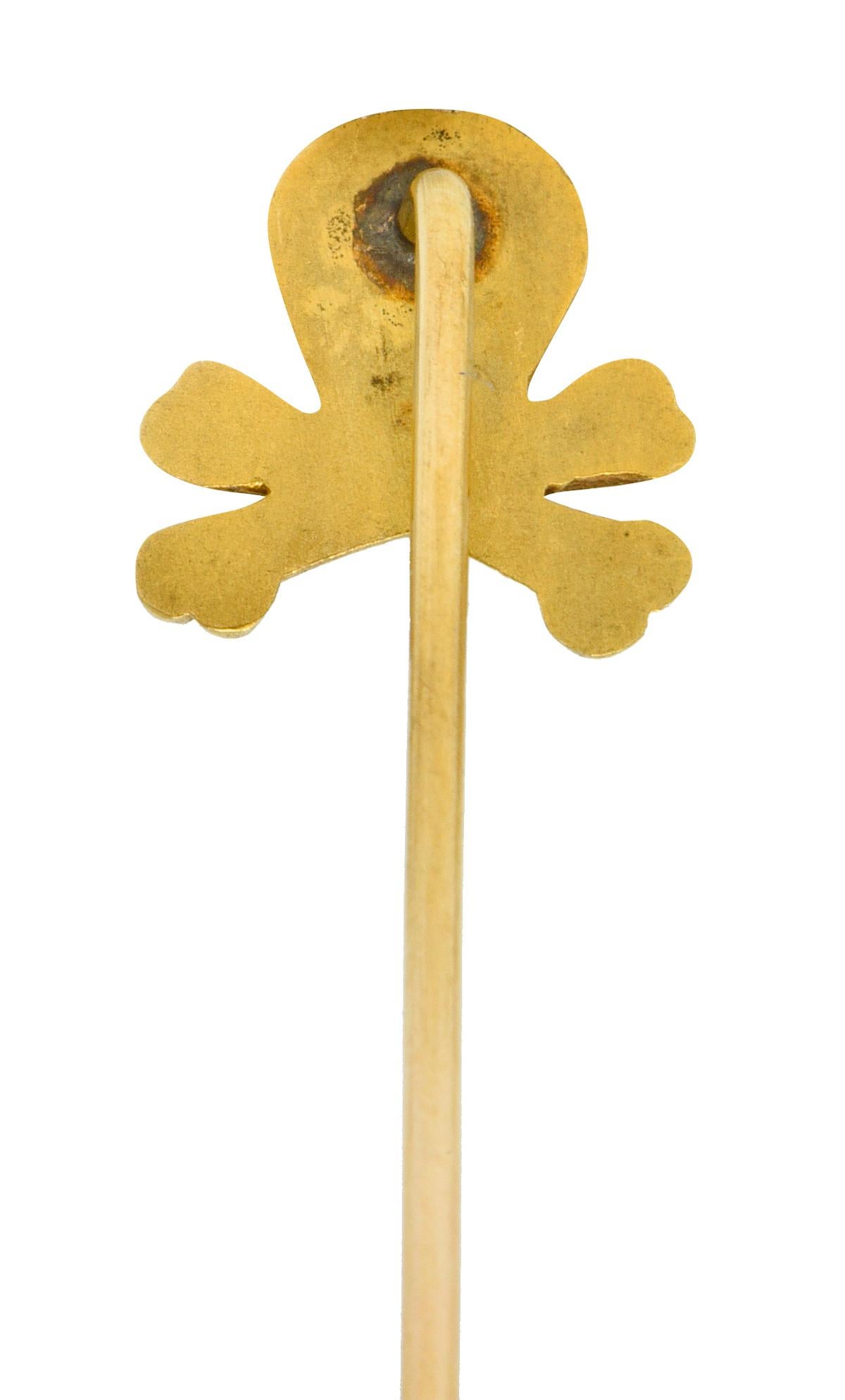 Women's or Men's Victorian Old European Cut Diamond 14 Karat Gold Skull Crossbones Stickpin
