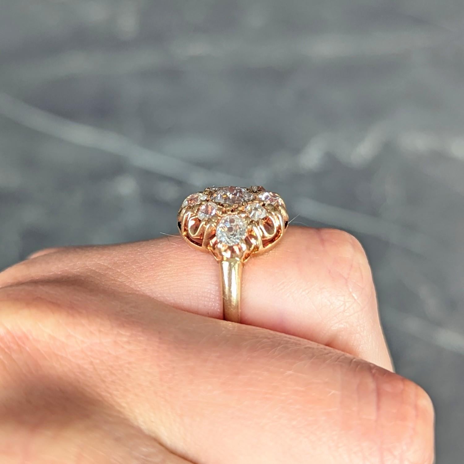 Bague de style victorien en or jaune 14 carats avec diamant de taille européenne en vente 4