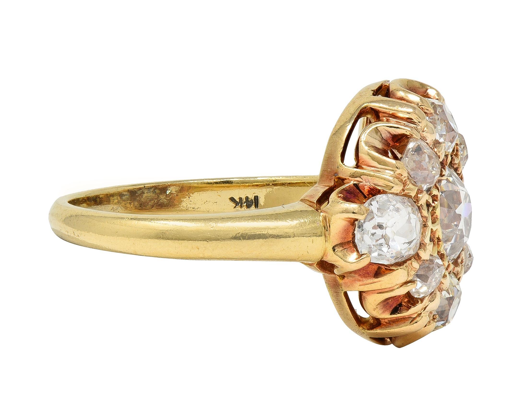Victorien Bague de style victorien en or jaune 14 carats avec diamant de taille européenne en vente