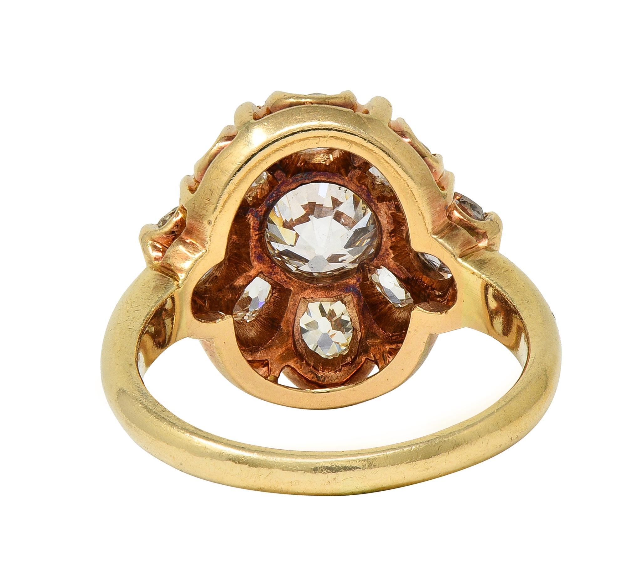Taille vieille Europe Bague de style victorien en or jaune 14 carats avec diamant de taille européenne en vente