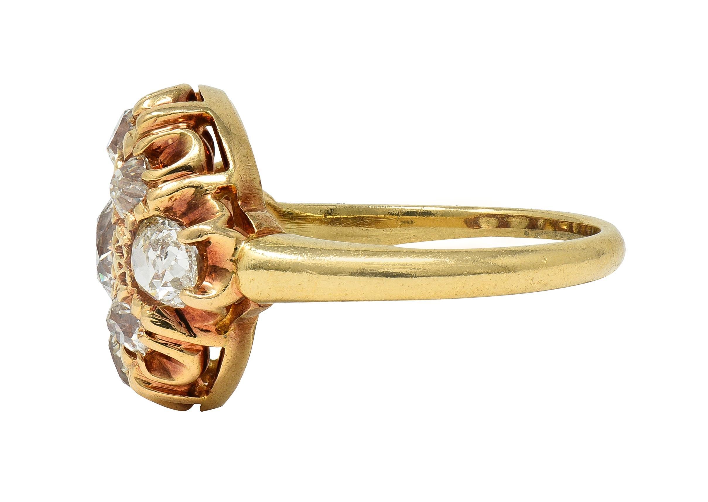 Bague de style victorien en or jaune 14 carats avec diamant de taille européenne Excellent état - En vente à Philadelphia, PA