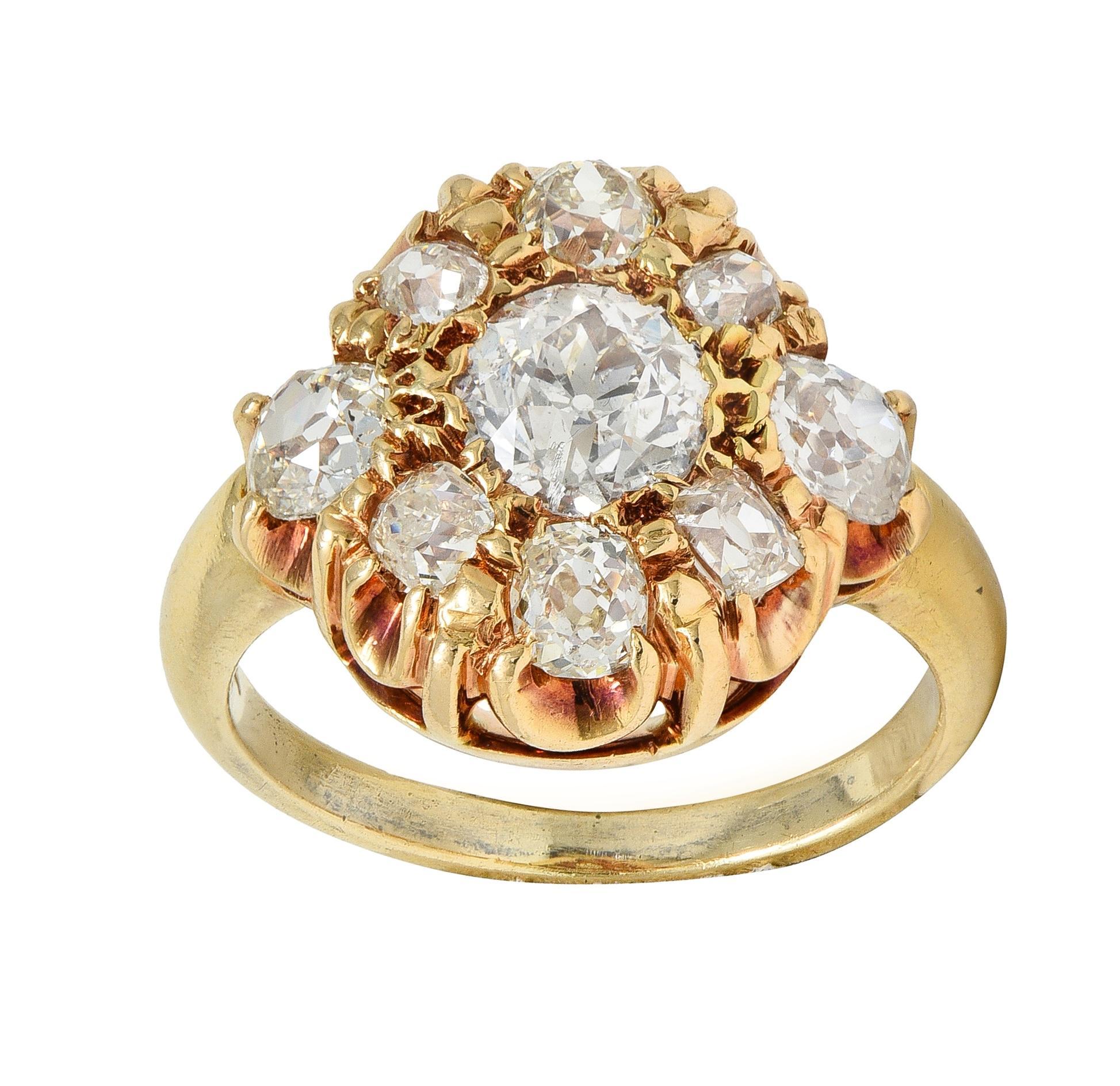 Bague de style victorien en or jaune 14 carats avec diamant de taille européenne en vente 2