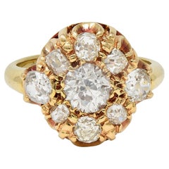 Bague de style victorien en or jaune 14 carats avec diamant de taille européenne