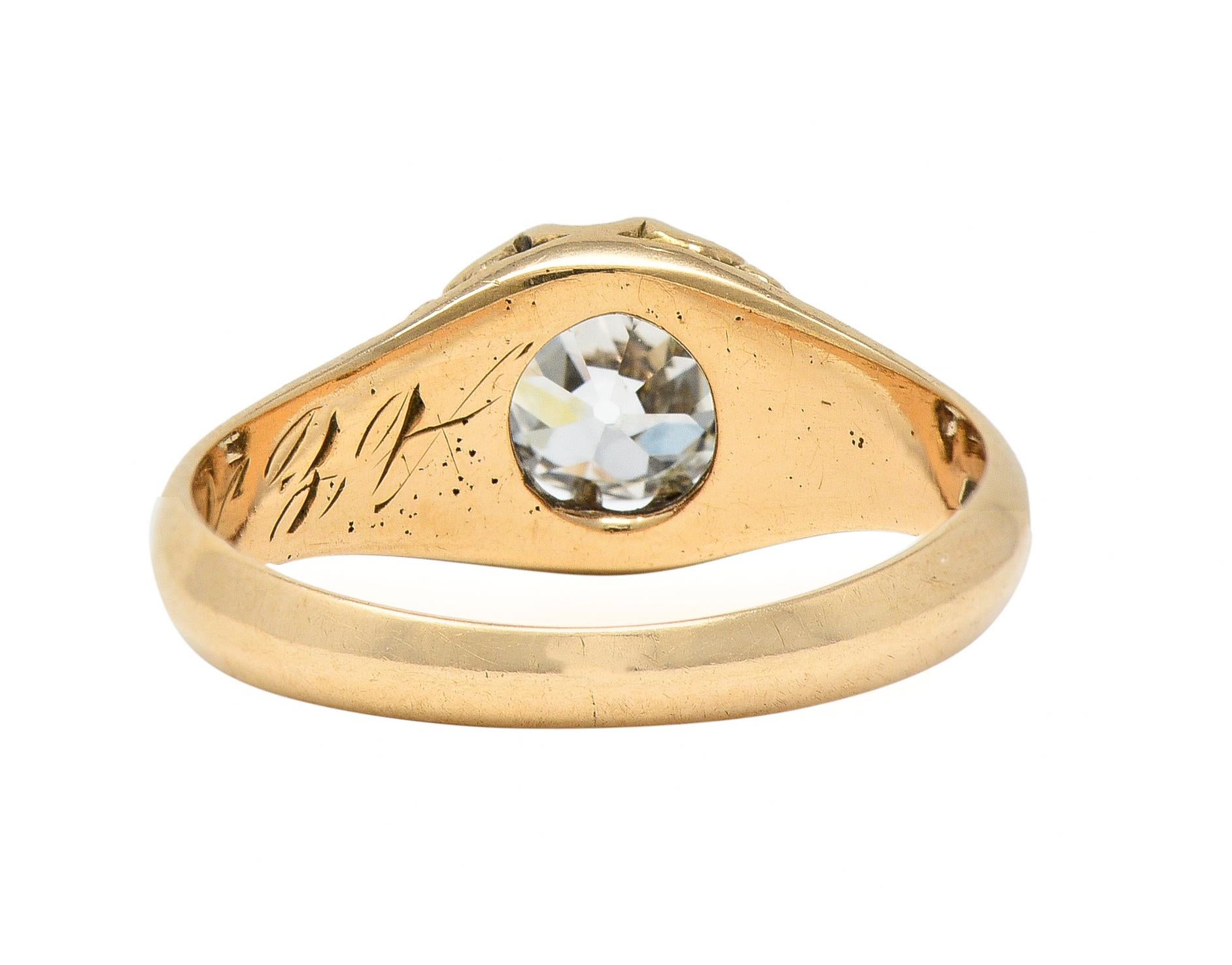 Women's Victorian Old European Cut Diamond 14 Karat Yellow Gold Belcher Antique Ring