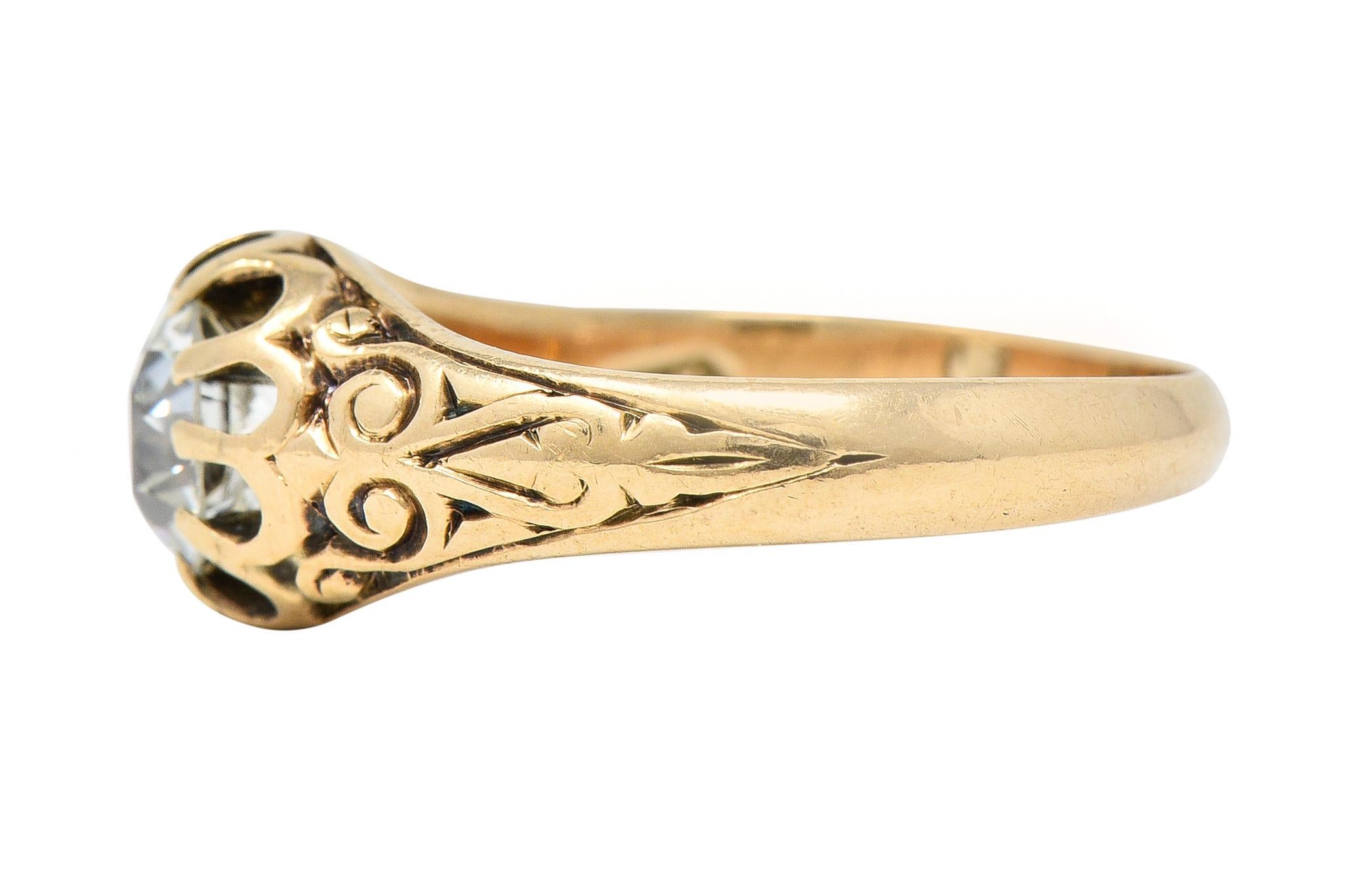Victorian Old European Cut Diamond 14 Karat Yellow Gold Belcher Antique Ring 1
