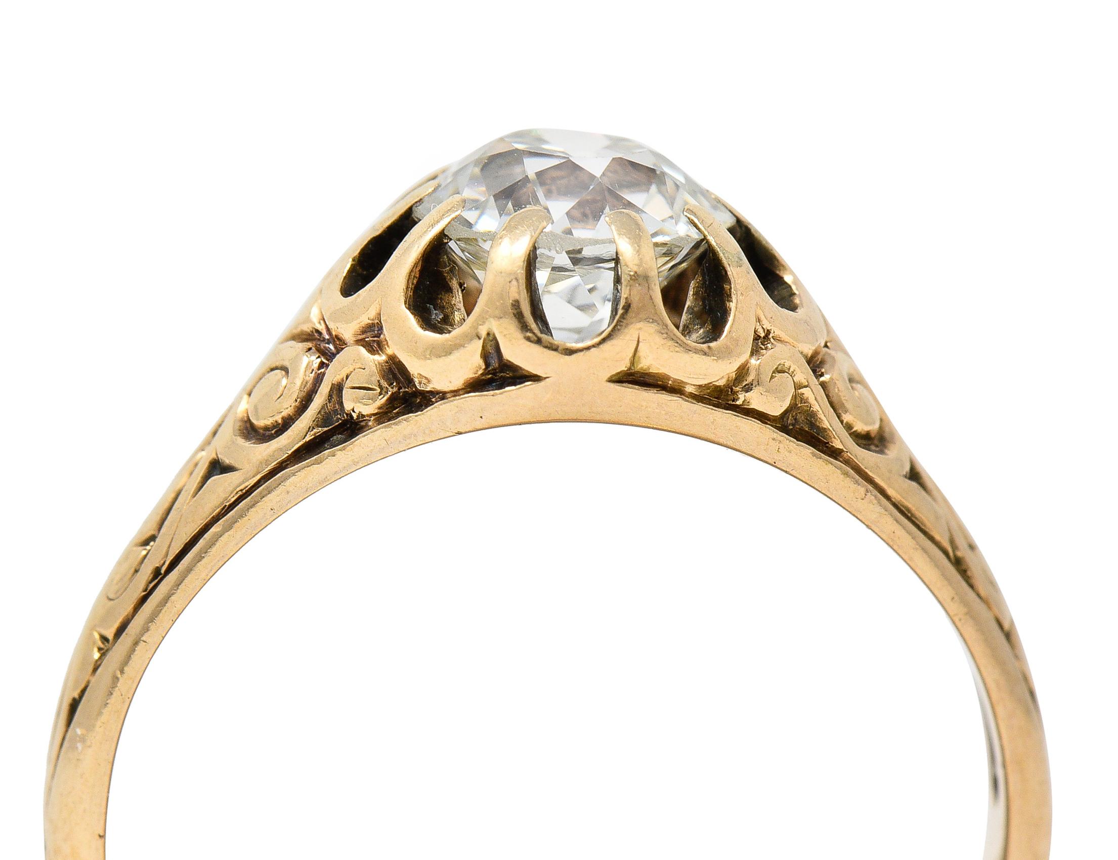 Victorian Old European Cut Diamond 14 Karat Yellow Gold Belcher Antique Ring 3