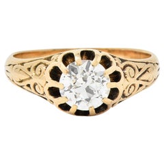 Victorian Old European Cut Diamond 14 Karat Yellow Gold Belcher Antique Ring