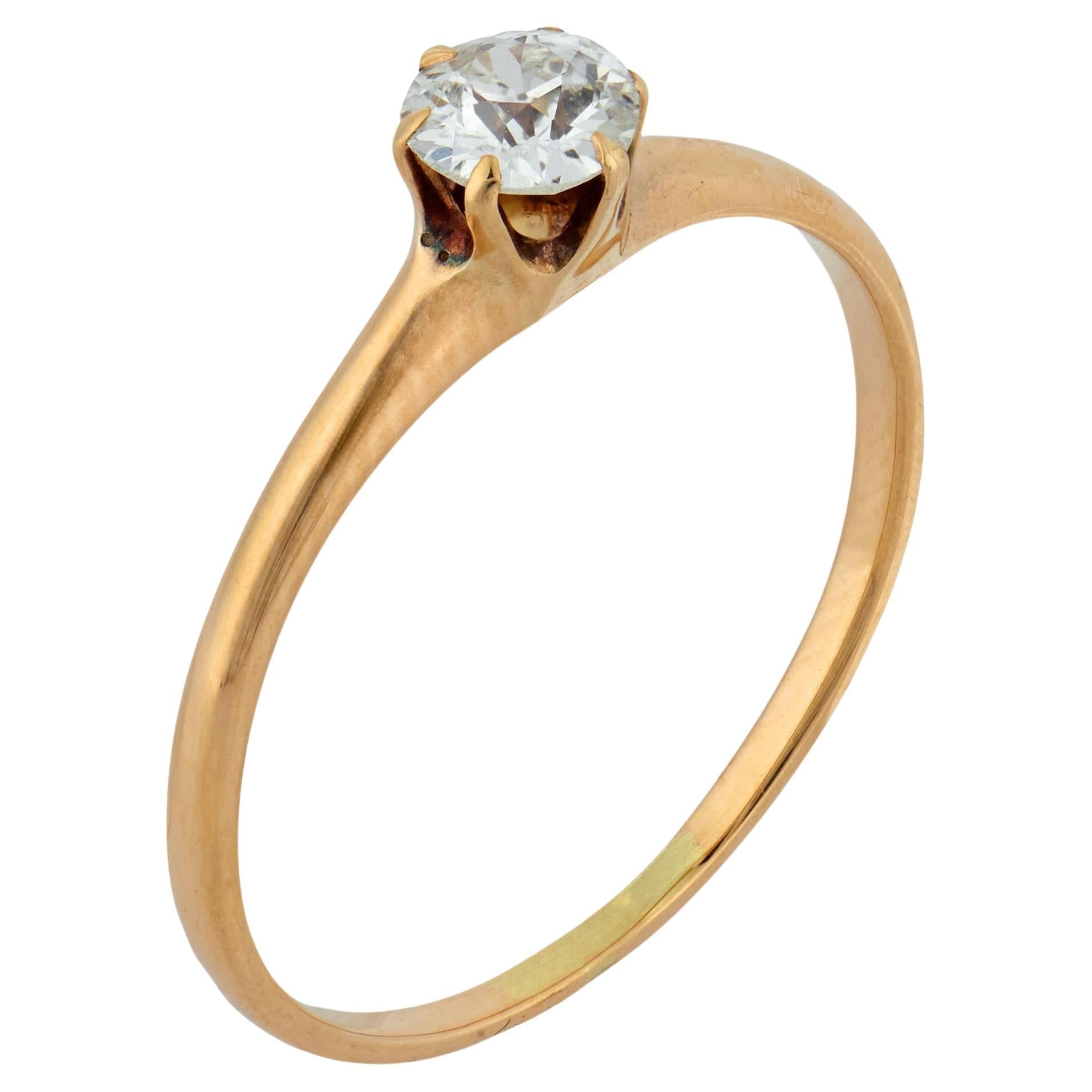 Victorian old European cut diamond 14k yellow gold engagement solitaire ring im Angebot