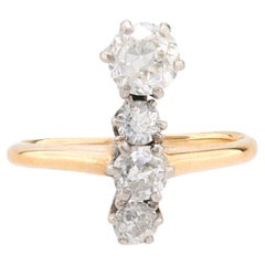 Victorian old European cut diamond 14k yellow gold four stone ring