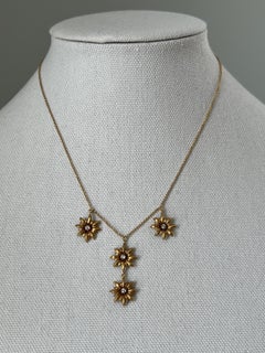 Collier victorien à fleurs en cascade, en or jaune 14 carats, orné d'un diamant taille « Old European Cut »