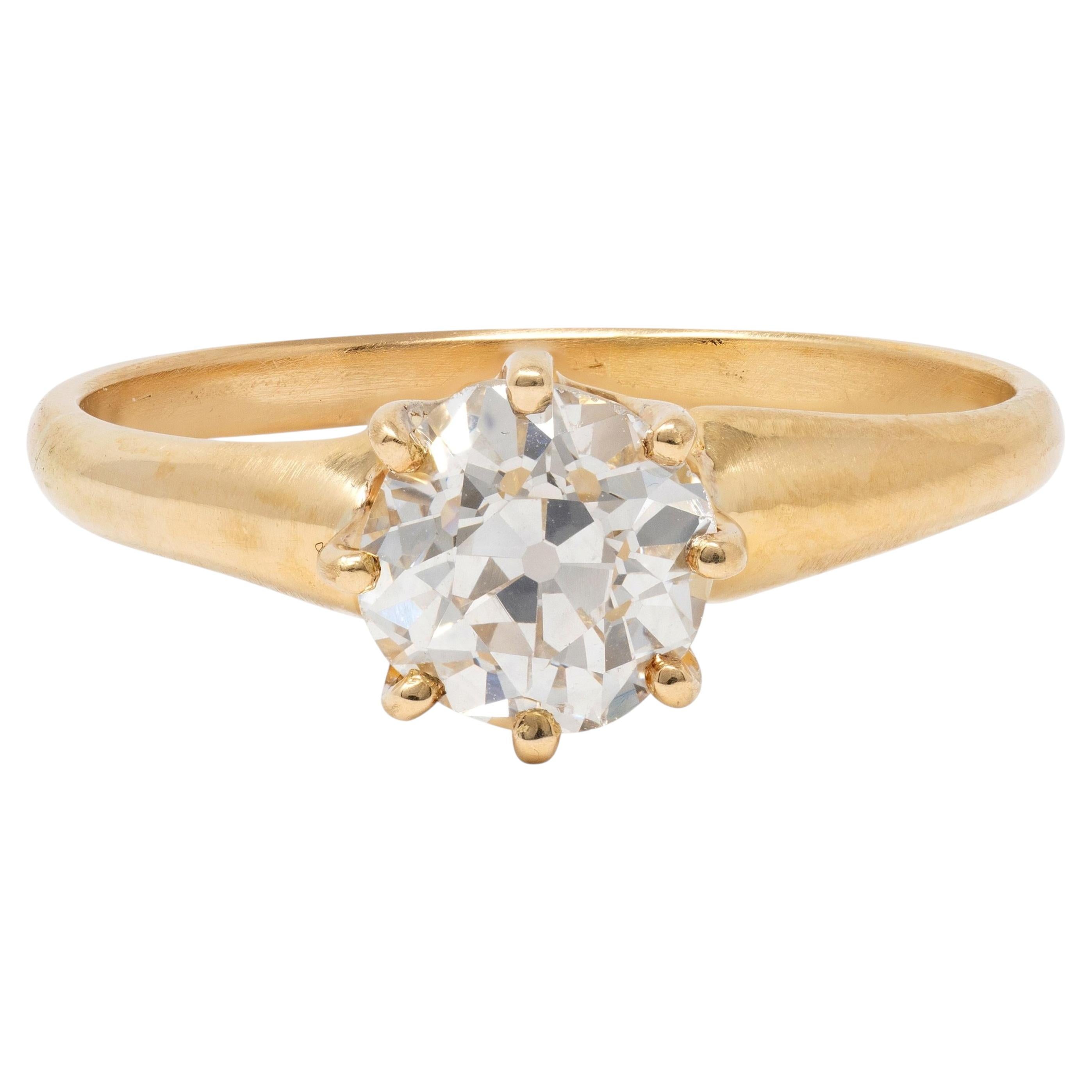 Victorian Old European Cut Diamond 18K Gold Antique Solitaire Engagement Ring
