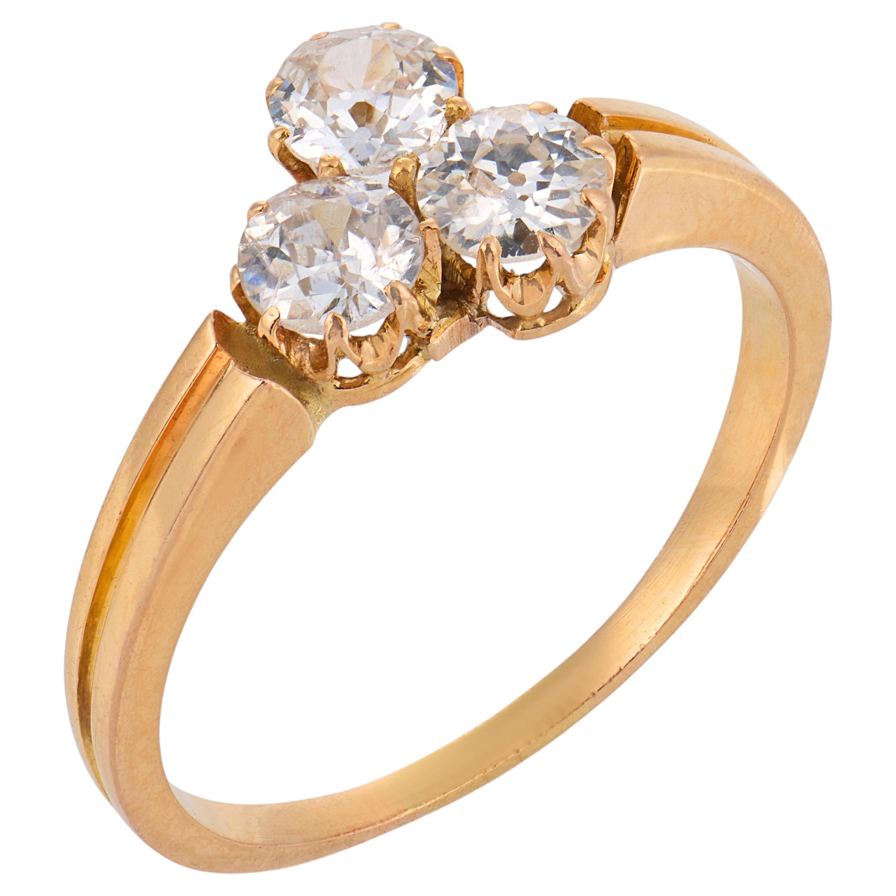 Victorian old European cut diamond 18k yellow gold ring