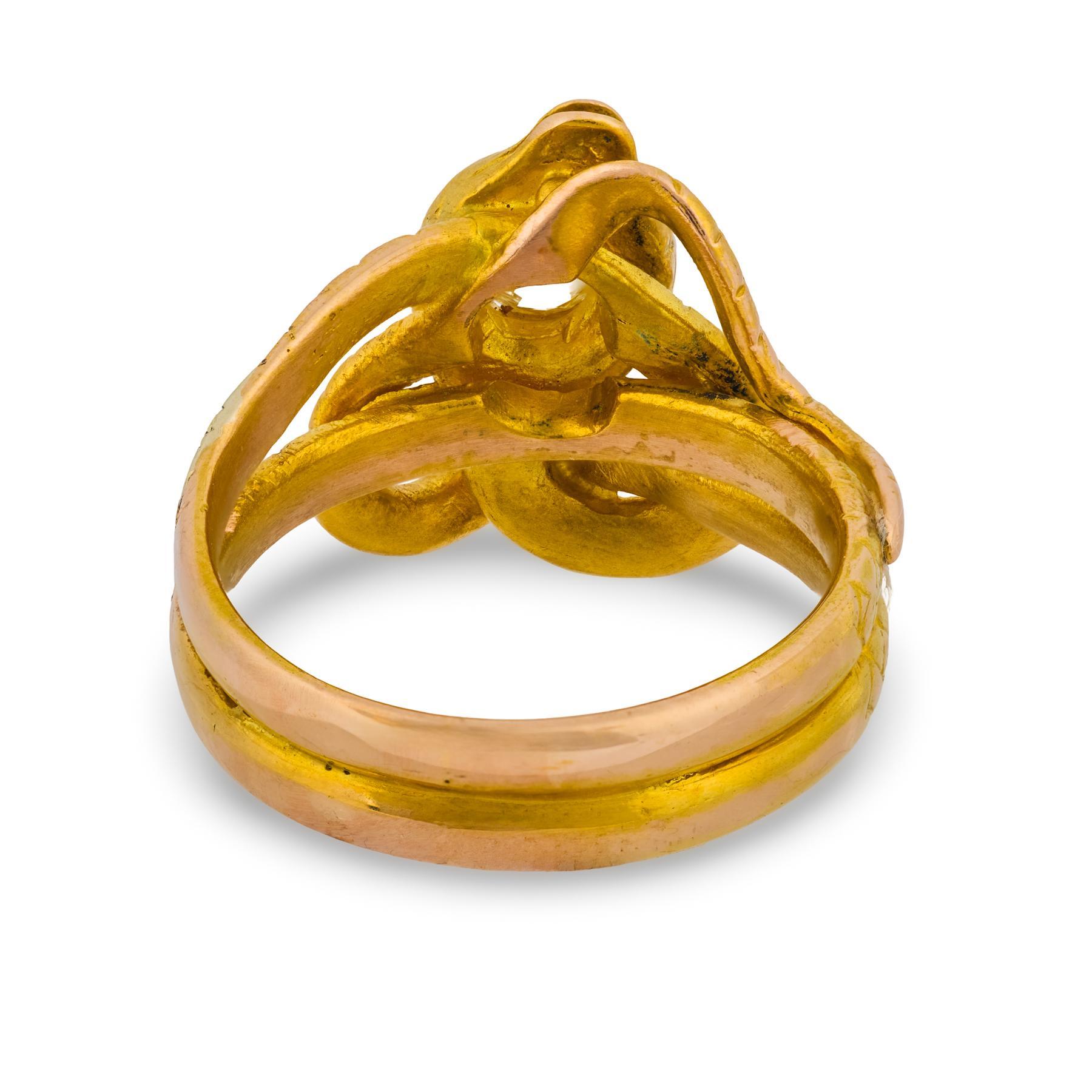 De las mujeres Anillo de serpiente victoriano de oro amarillo de 18k con diamante talla europea antigua en venta