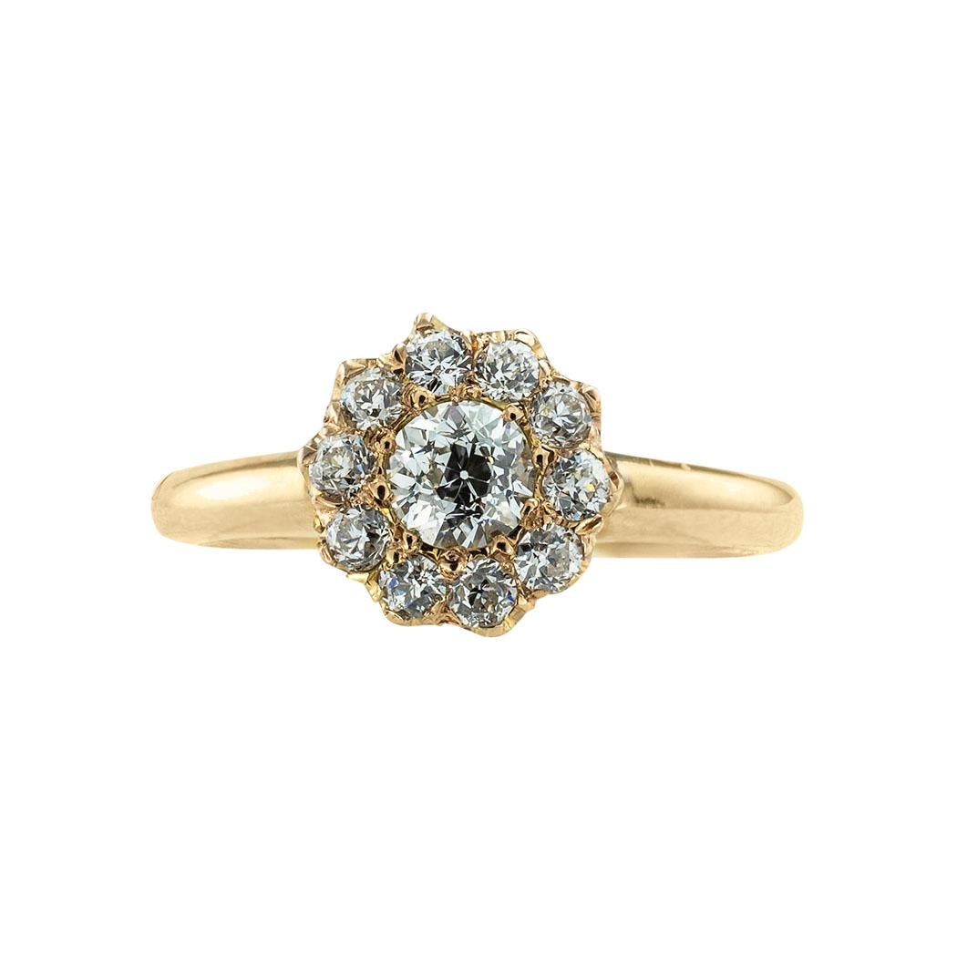Victorian Old European-Cut Diamond Gold Cluster Engagement Ring at 1stDibs